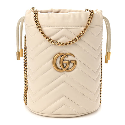 Gucci Calfskin Matelasse Mini GG Marmont 2.0 Bucket Bag White 1 of 13