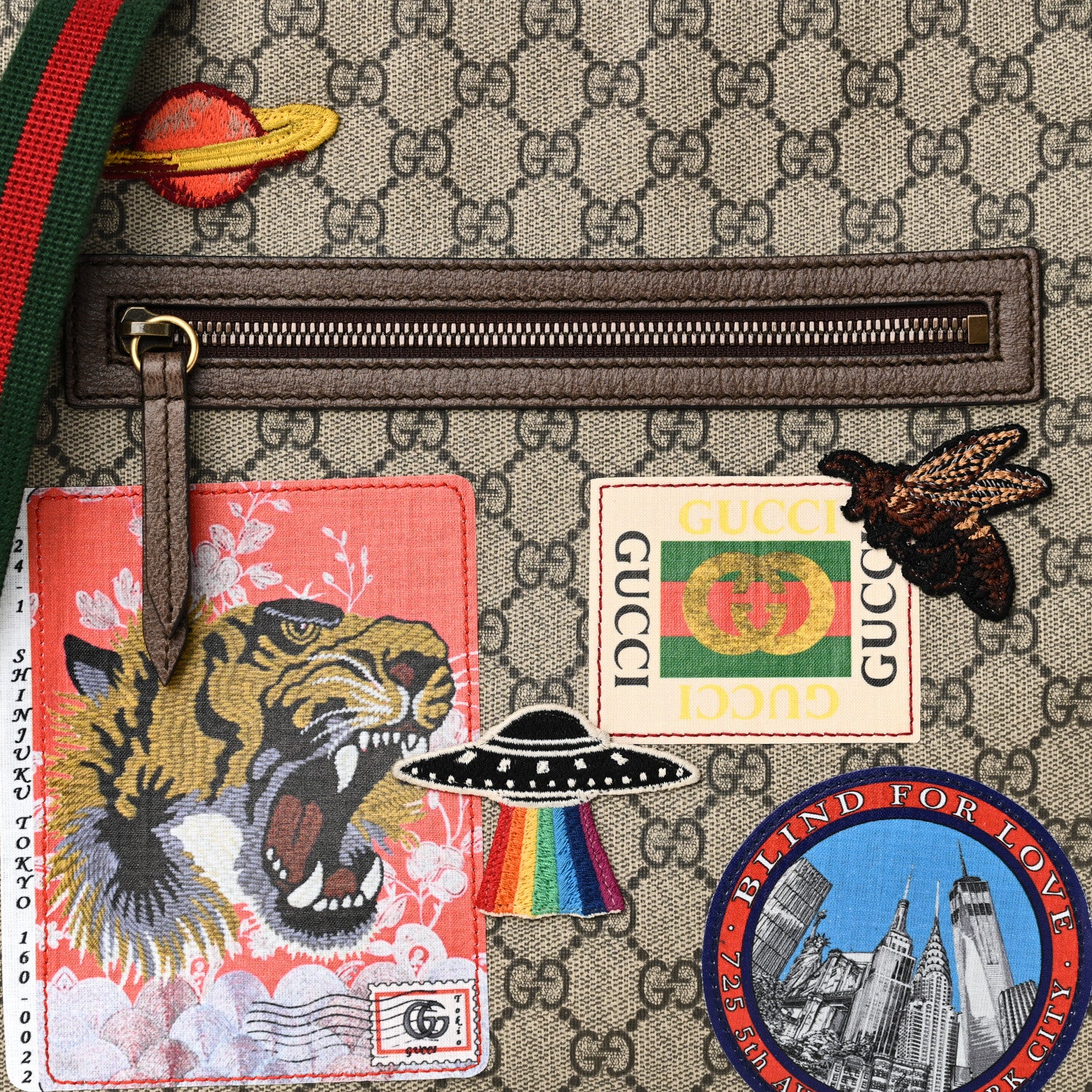 Gucci Soft GG Supreme Monogram Courrier Web Medium Flat Messenger Bag Beige New Acero Multicolor 8 of 10