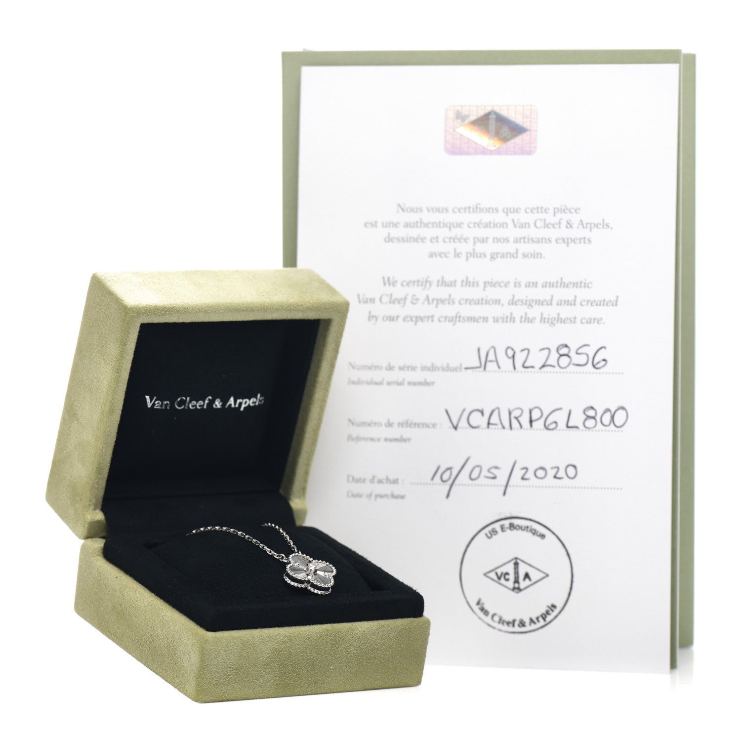 Van Cleef & Arpels 18K White Gold Diamond Guilloche Vintage Alhambra Pendant Necklace 5 of 5