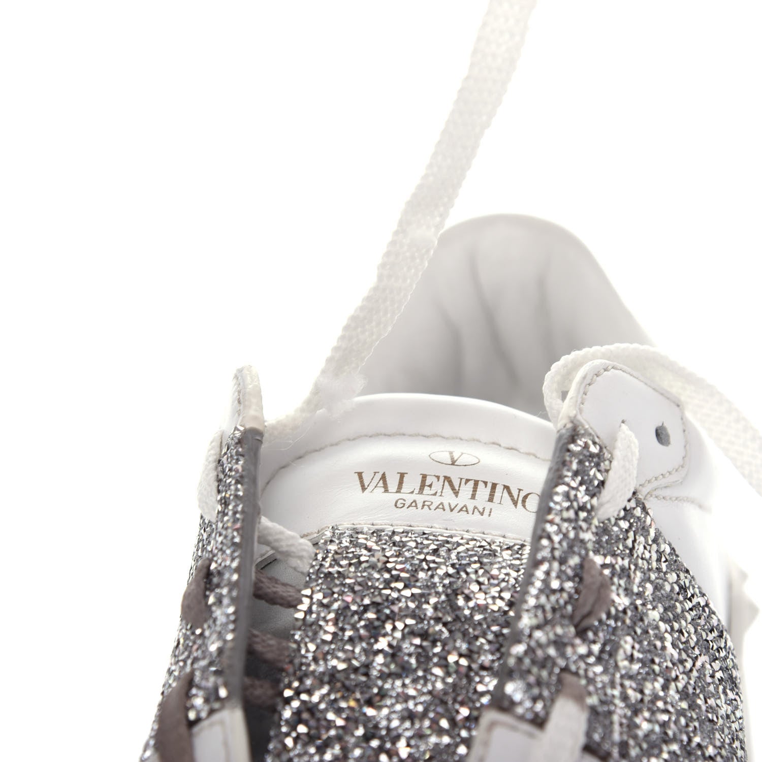 Valentino Garavani Calfskin Glitter Rockstud Open Sneakers 39 White Silver 11 of 11