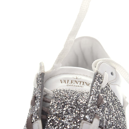 Valentino Garavani Calfskin Glitter Rockstud Open Sneakers 39 White Silver 11 of 11