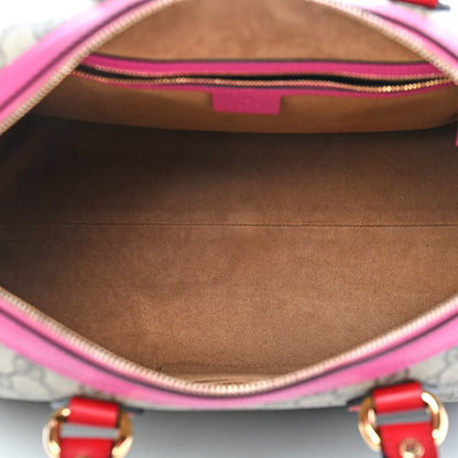 Gucci GG Supreme Monogram Medium Boston Beige Hibiscus Red New Rosette 7 of 9