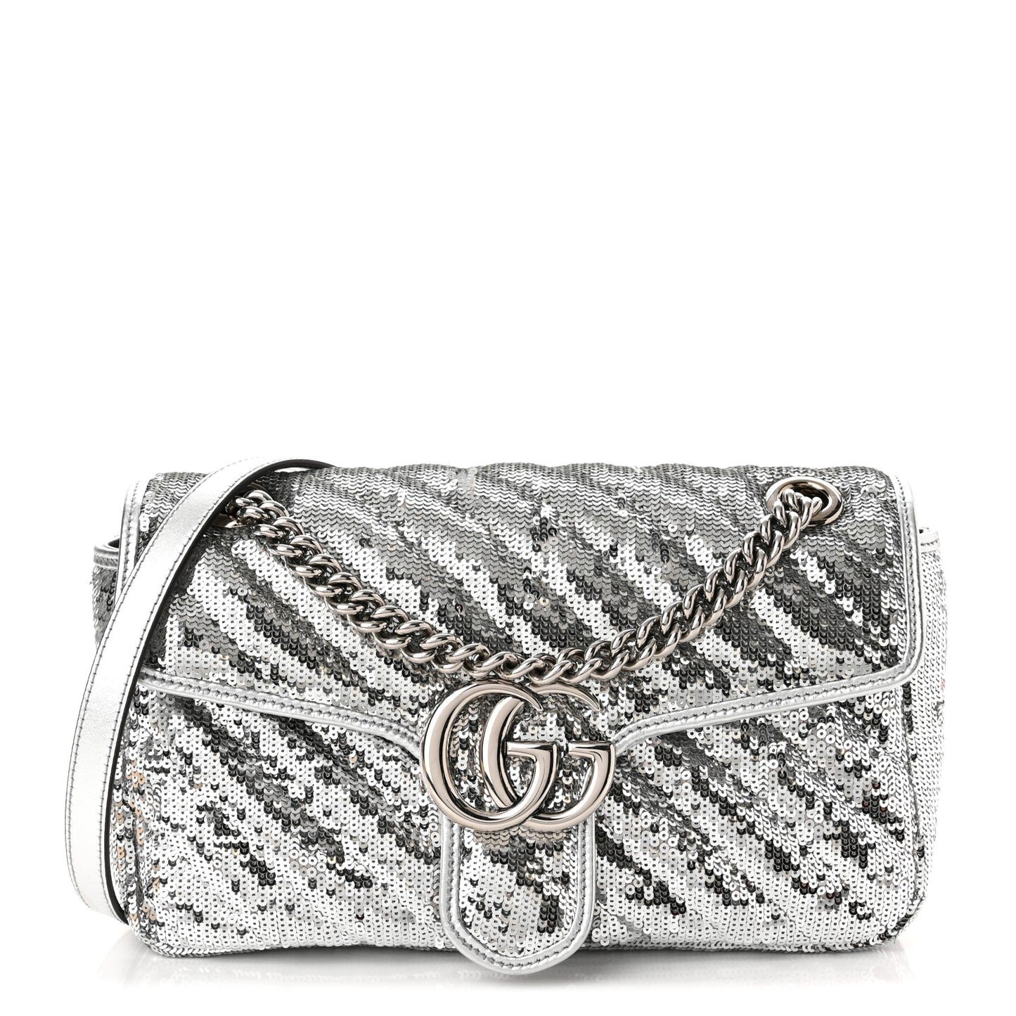 Sequin Matelasse Small GG Marmont Shoulder Bag Silver