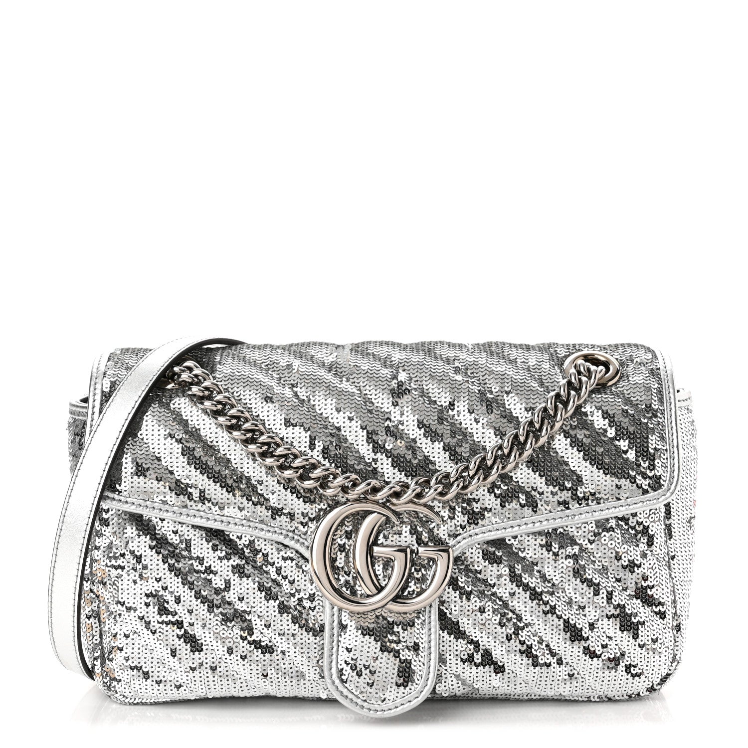 Gucci Sequin Matelasse Small GG Marmont Shoulder Bag Silver 1 of 10