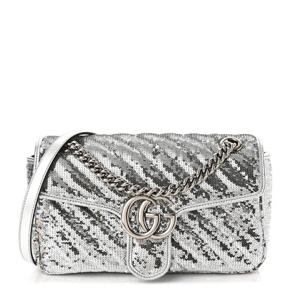 Gucci Sequin Matelasse Small GG Marmont Shoulder Bag Silver 1 of 10