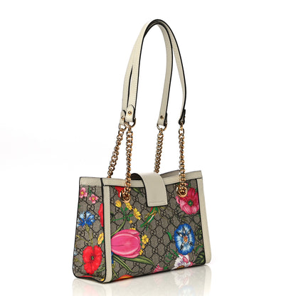 Gucci GG Supreme Monogram Flora Textured Calfskin Small Padlock Tote Beige Ebony Multicolor Mystic White 3 of 11