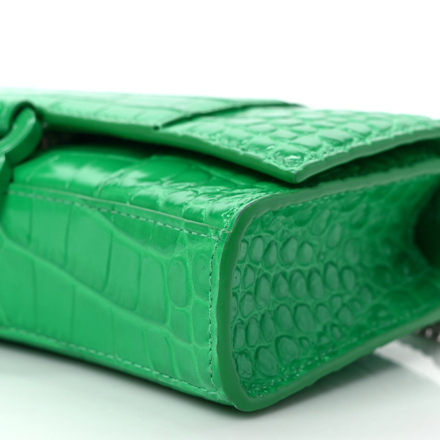 Shiny Calfskin Crocodile Embossed Hourglass Chain Bag Vivid Green