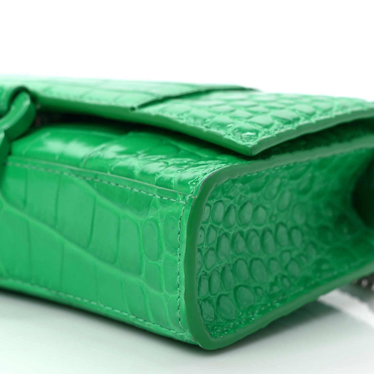 Balenciaga Shiny Calfskin Crocodile Embossed Hourglass Chain Bag Vivid Green 8 of 9