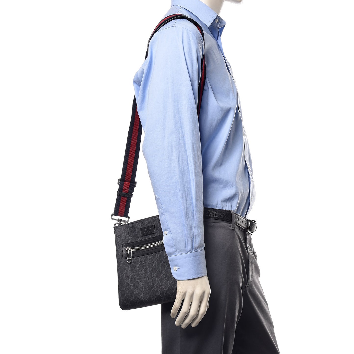 GG Supreme Monogram Web Small Flat Messenger Bag Black Grey