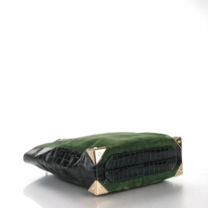 Alexander Wang Suede Calfskin Crocodile Embossed Prisma Skeletal Tote Serpentine Green Pale Gold Hardware 4 of 6