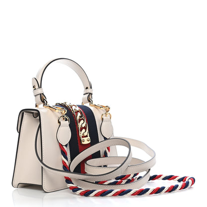 Gucci Calfskin Embroidered Mini Sylvie Top Handle Bag White 3 of 9