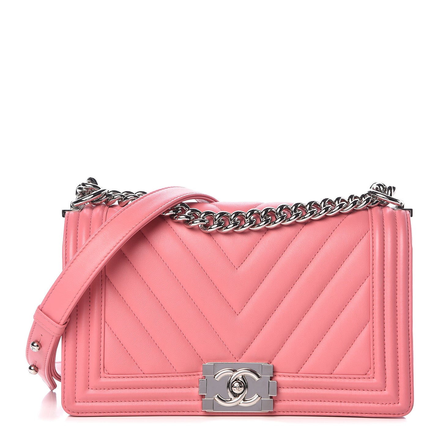 Calfskin Chevron Quilted Medium Boy Flap Pink