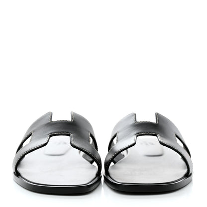 Hermes Box Calfskin Oran Sandals 37 Black 2 of 9