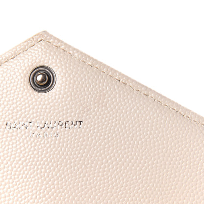 Saint Laurent Grain De Poudre Matelasse Chevron Monogram Envelope Chain Wallet Dove White 7 of 12