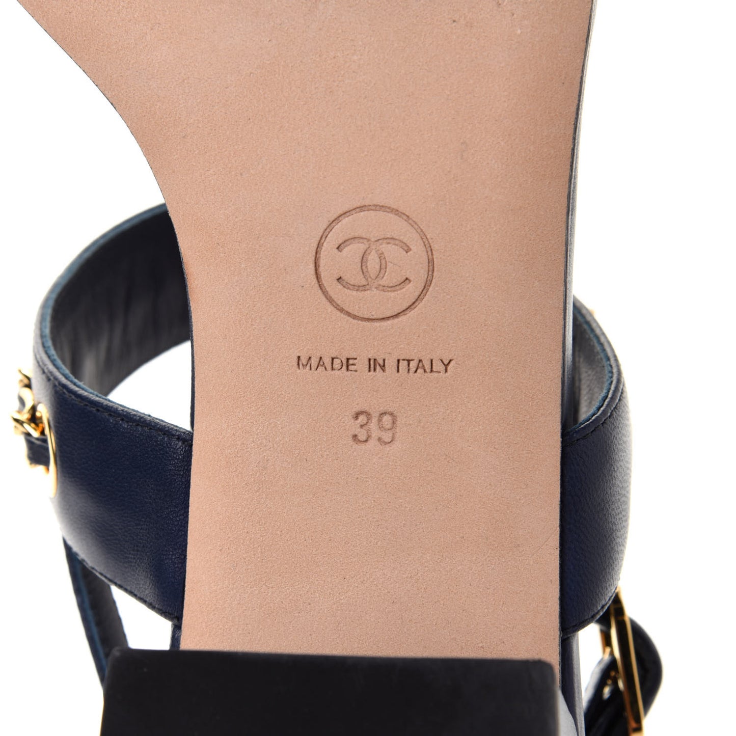 Lambskin Chain Clover Sandals 39 Navy