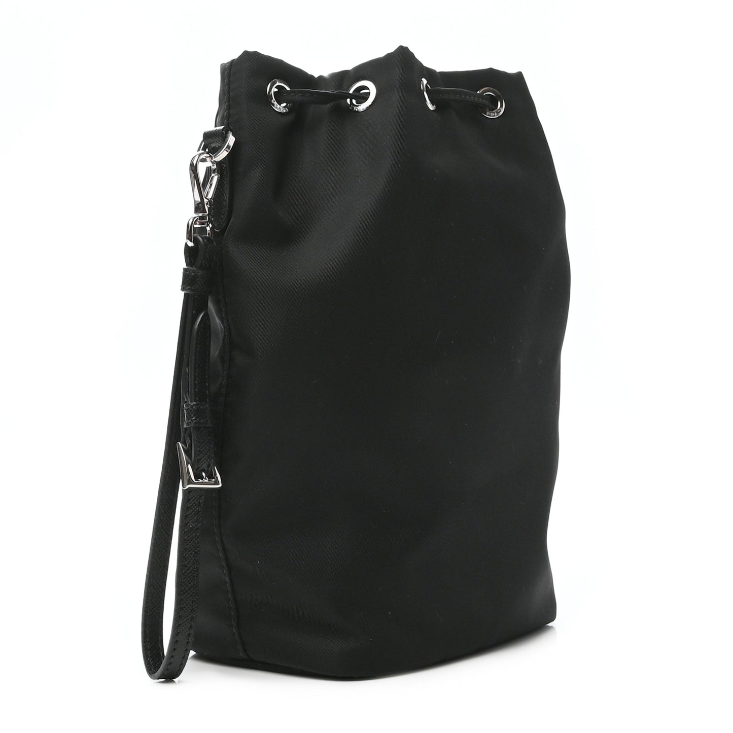 Saffiano Tessuto Nylon Vela Bucket Wristlet Black