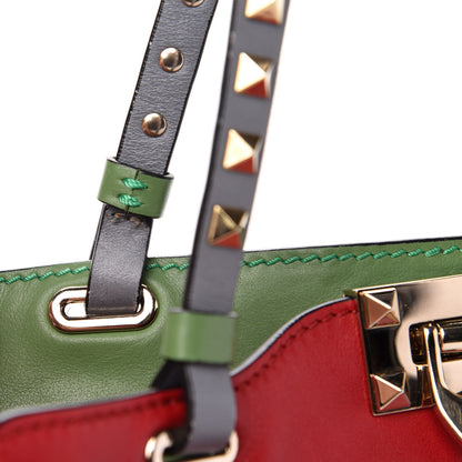 Valentino Garavani Vitello Colorblock Small Rockstud Tote Deep Rose Clover Grey Scarlet 15 of 18