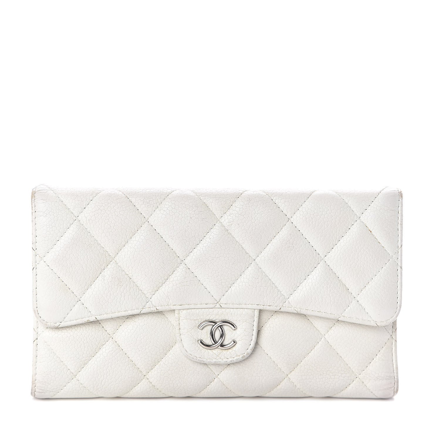 Caviar Quilted Large Flap Wallet White