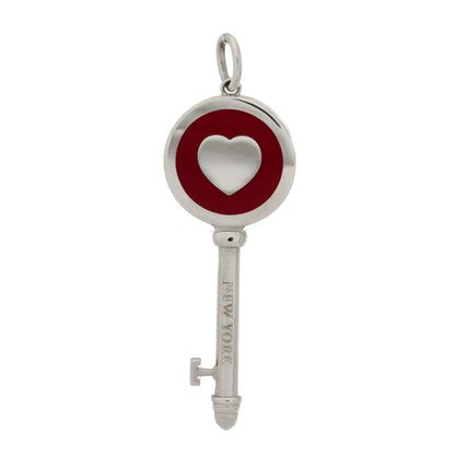 Tiffany Sterling Silver Enamel Heart Key Pendant Red 1 of 3