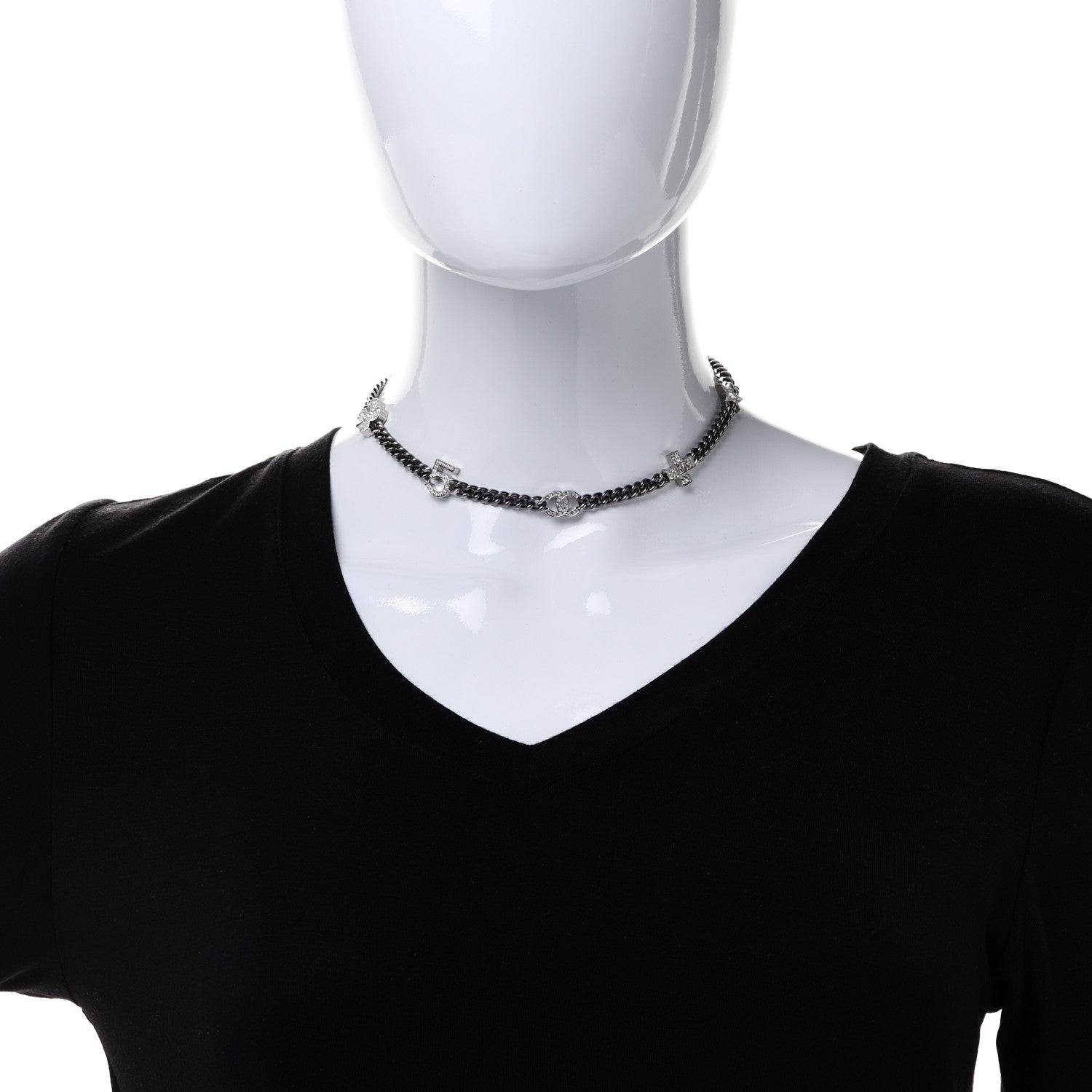 Chanel Ruthenium Crystal Chain CC Lucky Charms Choker Silver 2 of 6