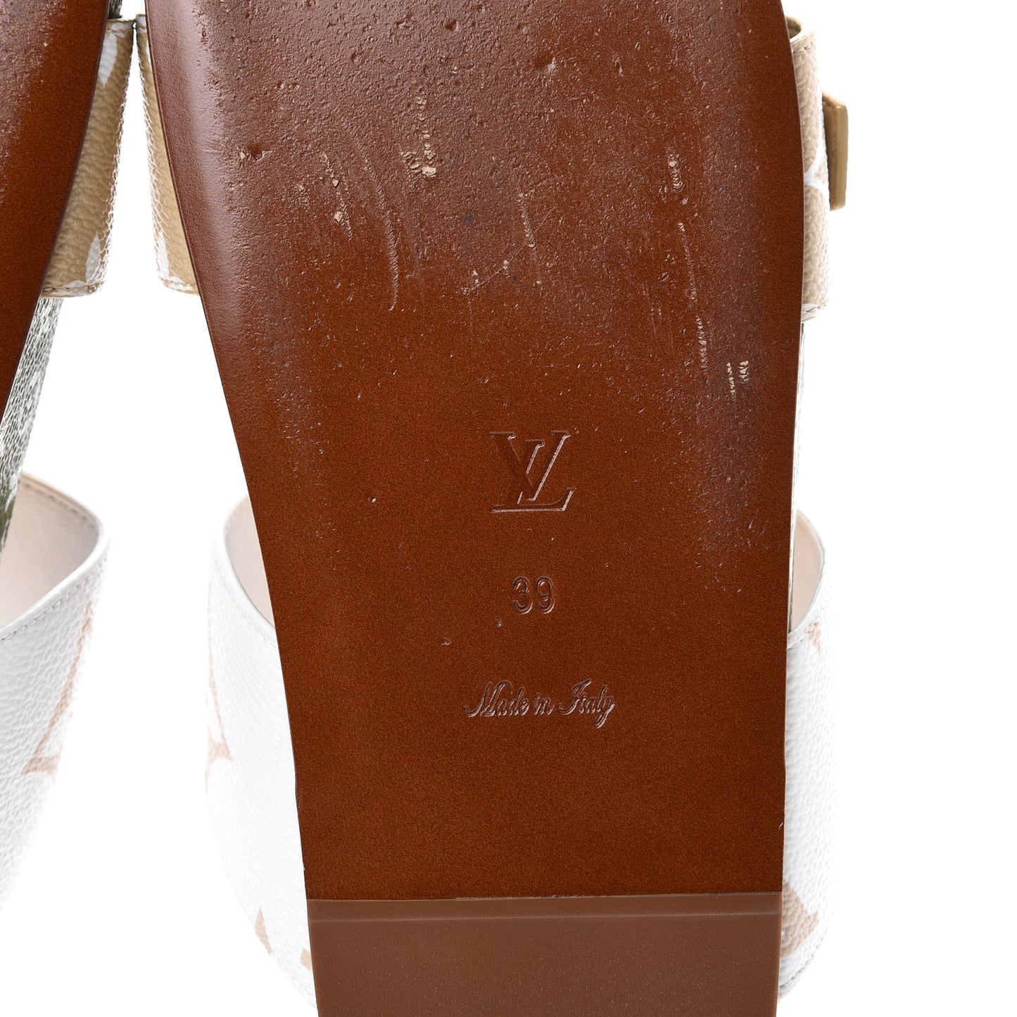 Monogram Giant Bom Dia Flat Mule Sandals 39 White Moka