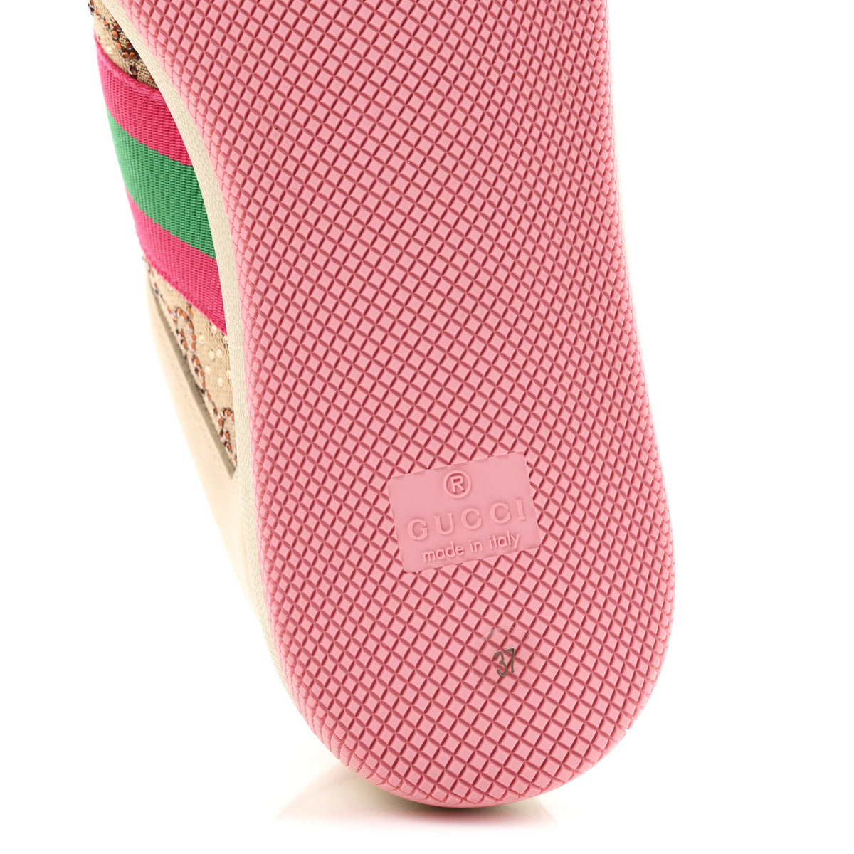 Gucci Calfskin GG Supreme Crystals Web Screener Sneakers 37 Beige Ebony Wild Rose 7 of 10