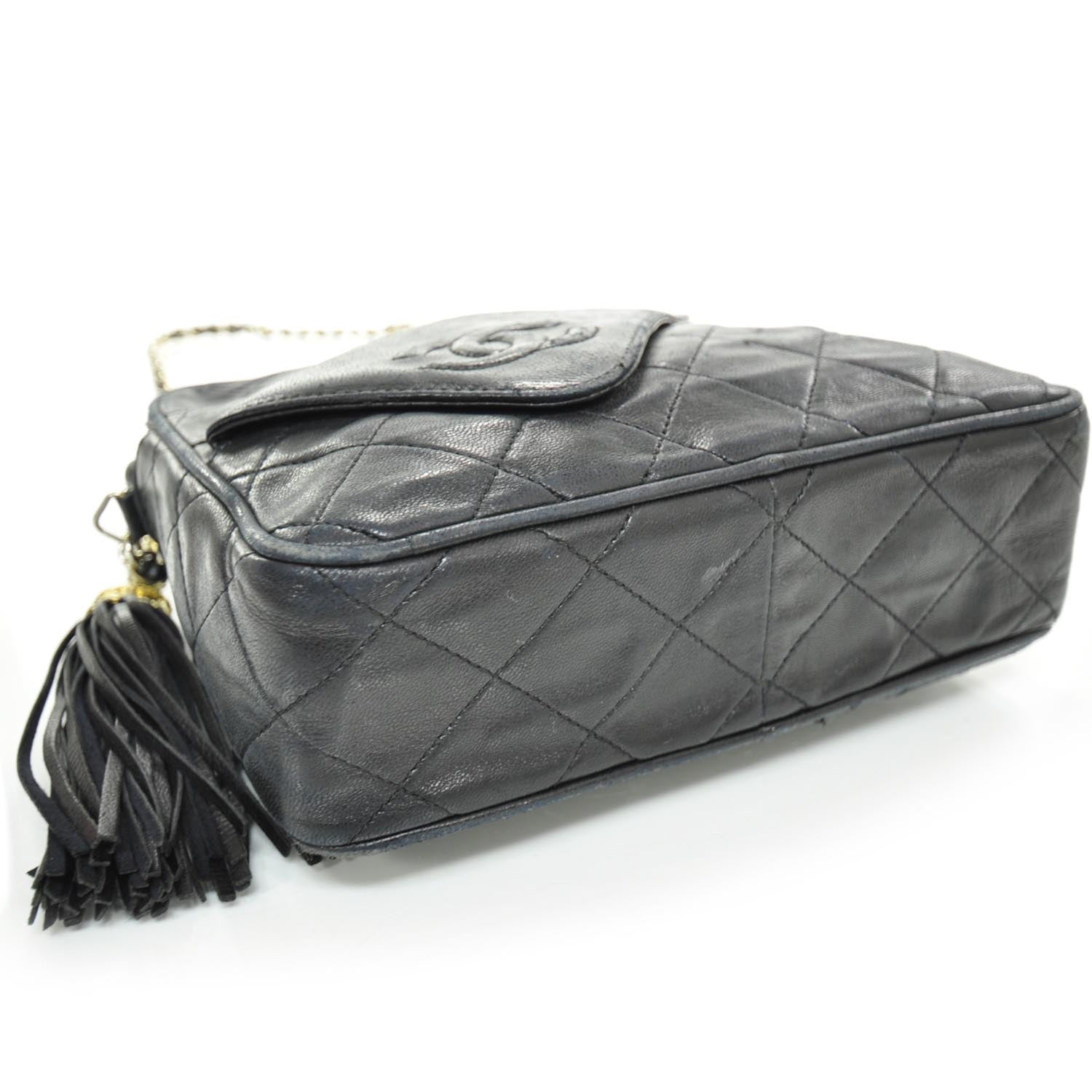 Chanel Lambskin Quilted Tassel Camera Case Navy Blue 5 of 9