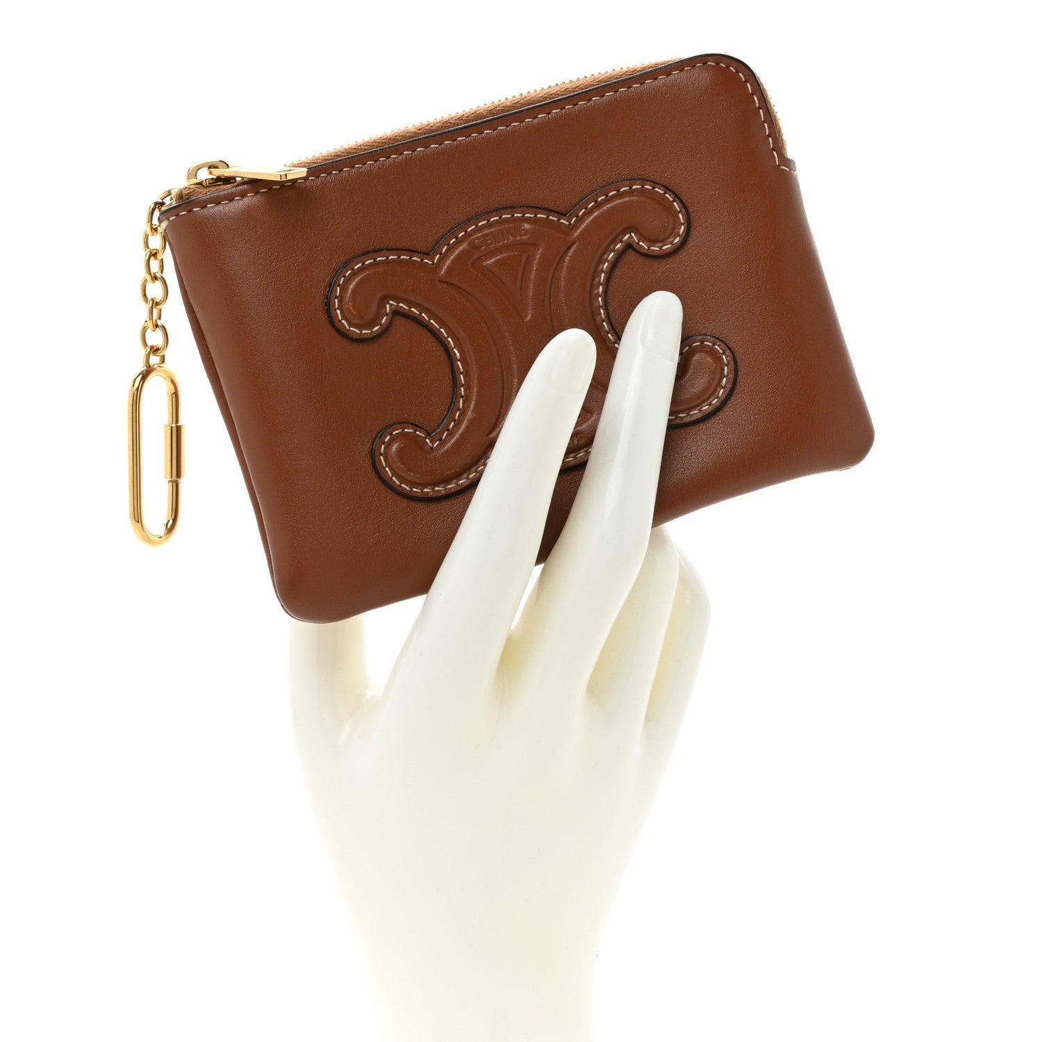 Celine Smooth Calfskin Cuir Triomphe Coin and Card Pouch With Hook Tan 2 of 12