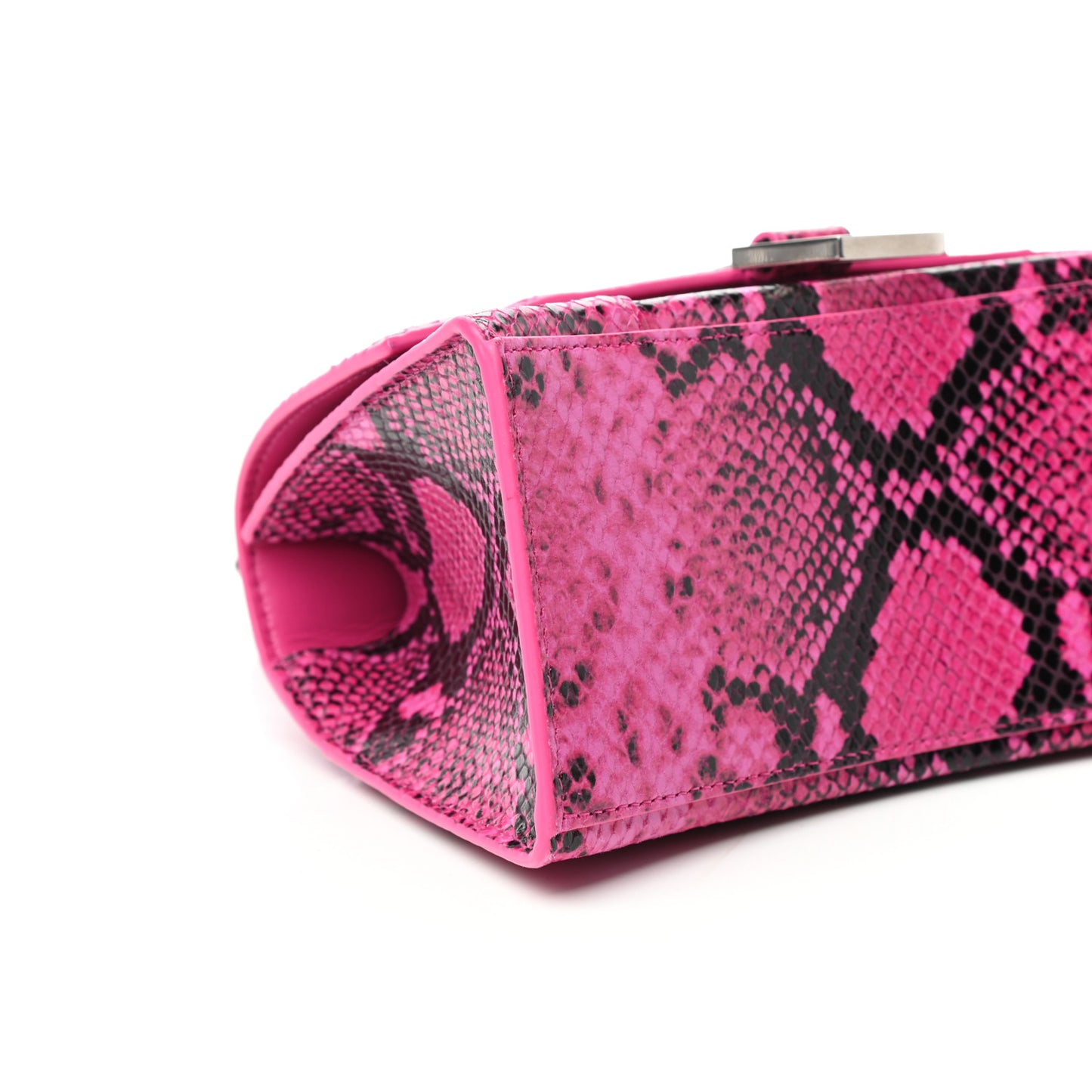 Shiny Calfskin Python Effect Small Hourglass Top Handle Bag Fuchsia Black