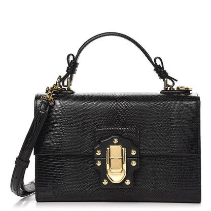 Dolce & Gabbana Iguana Calfskin Embossed Lucia Top Handle Bag Black 1 of 9