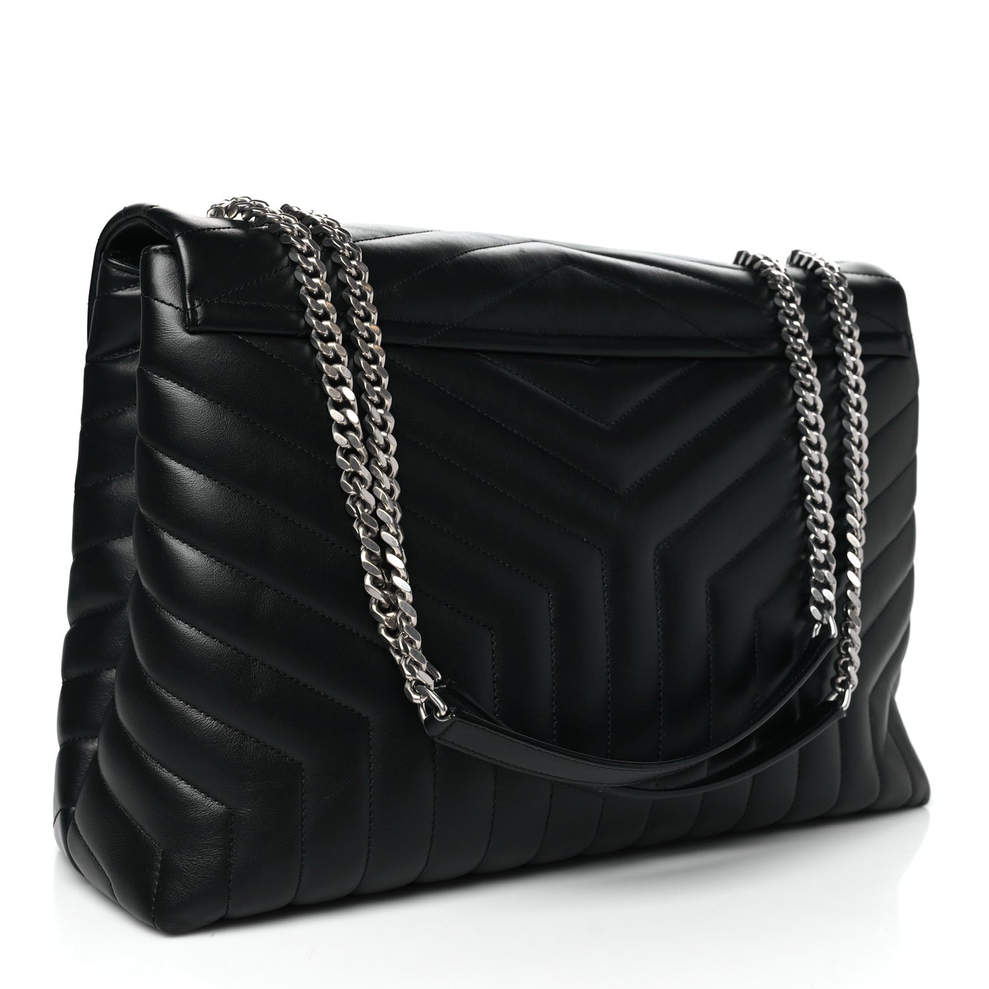 Calfskin Y Quilted Monogram Large Loulou Chain Satchel Black