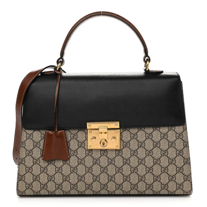 Gucci GG Supreme Monogram Calfskin Medium Padlock Top Handle Bag Beige Black Cuir 1 of 13