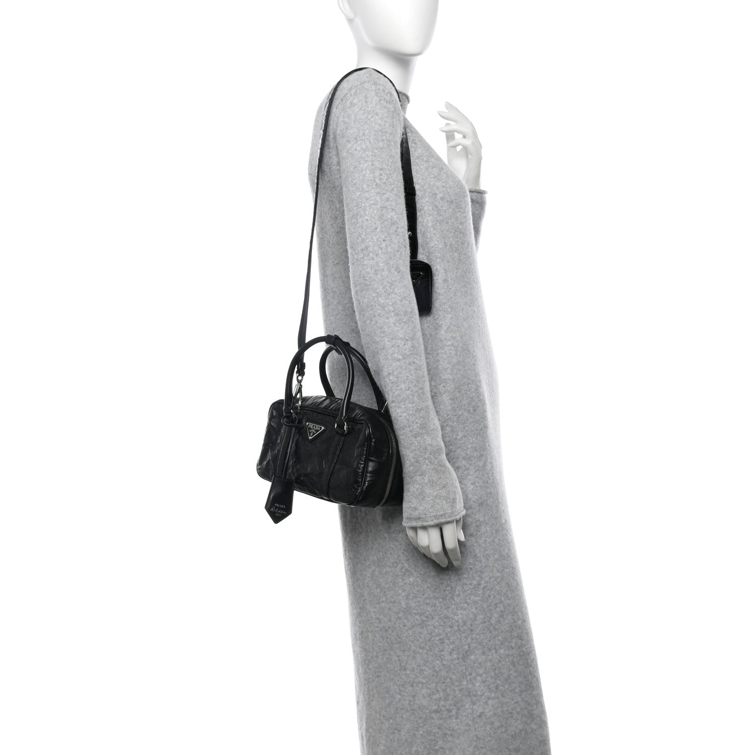 Prada Nappa Antique Small Re-Edition 2001 Two Handle Crossbody Bag Black 2 of 15