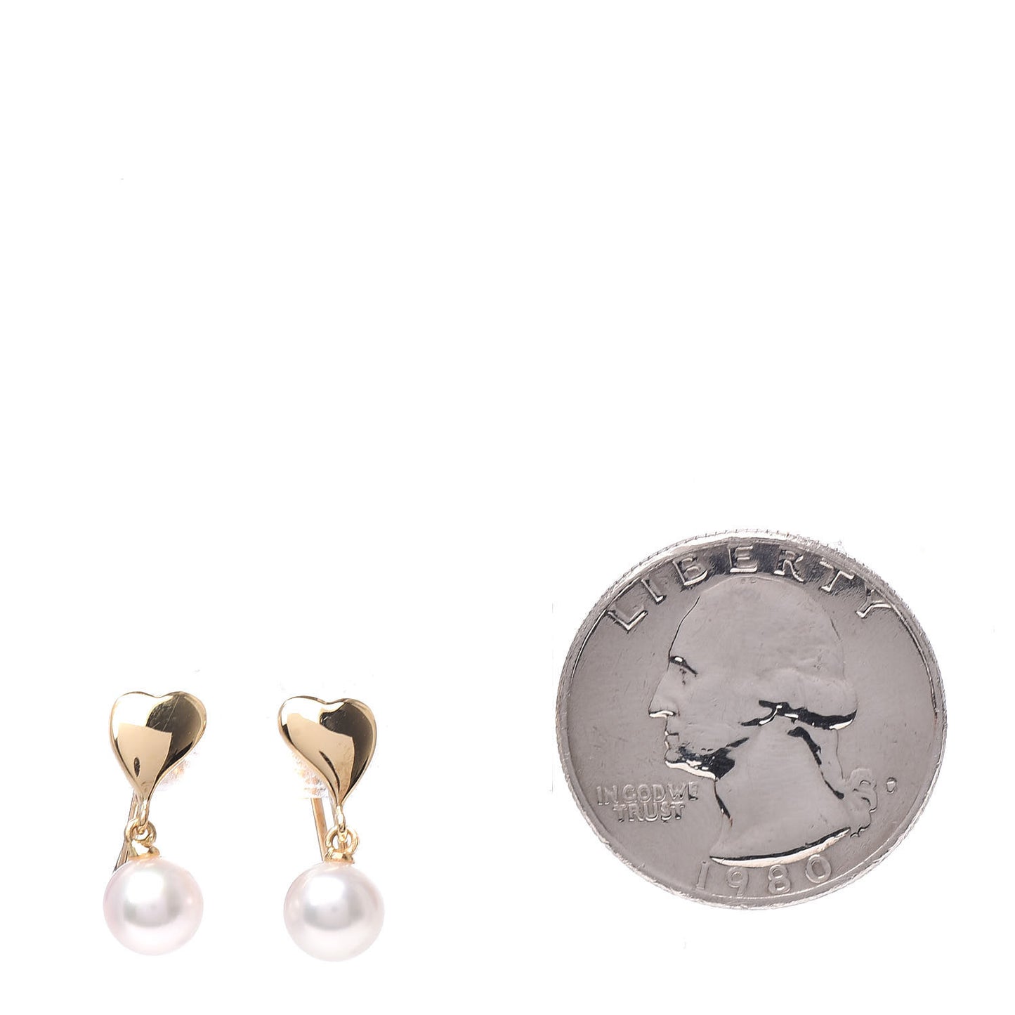 18K Yellow Gold Akoya Pearl 6mm Heart Drop Screw Back Earrings