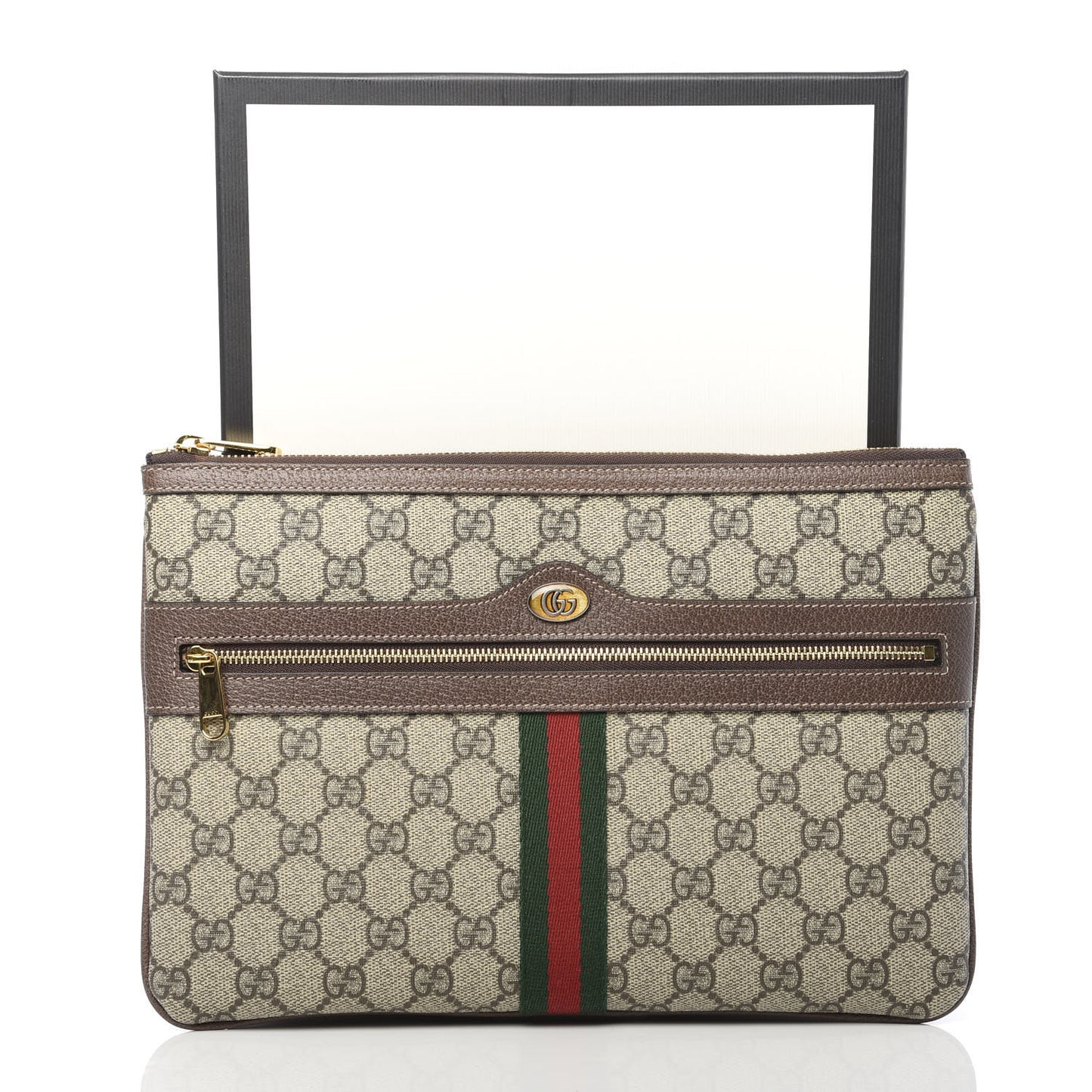 GG Supreme Monogram Large Ophidia Pouch Clutch Brown