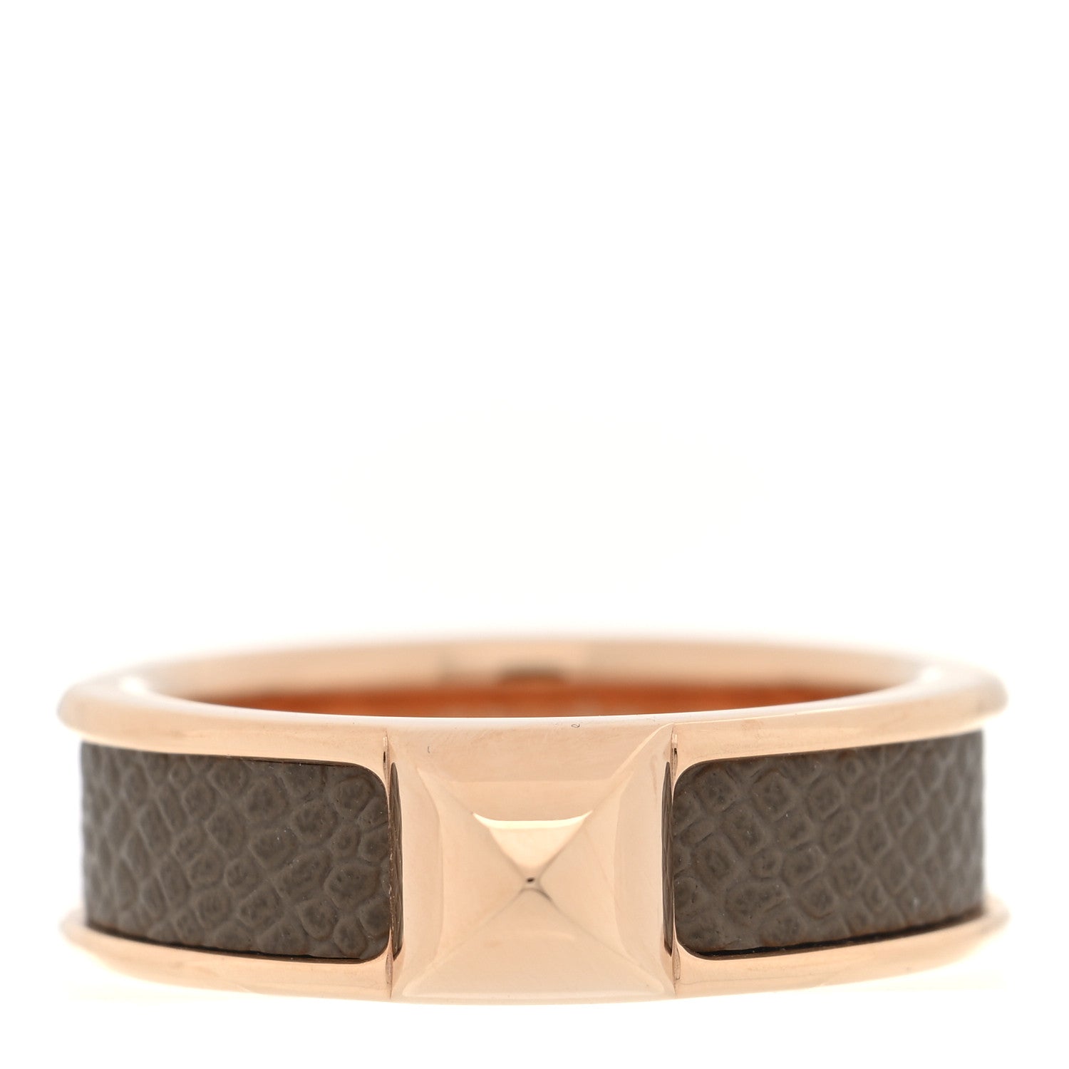 Hermes Madame Calfskin Athena Simple Stud Ring 55 7.25 Etoupe 1 of 5