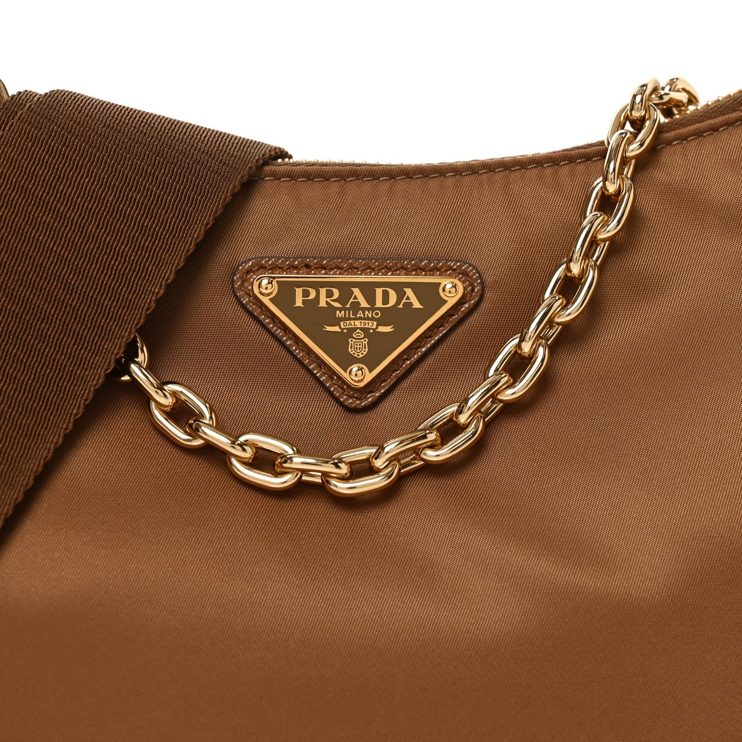 Re-Nylon Saffiano Demi-lune Shoulder Bag Brandy