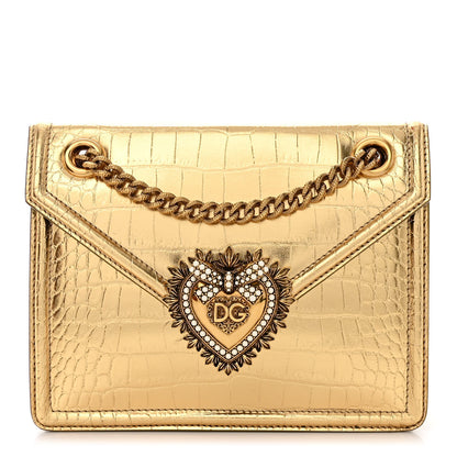 Dolce & Gabbana Metallic Calfskin Crocodile Embossed Mini Devotion Envelope Bag Gold 1 of 10