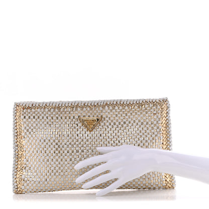 Prada Goatskin Woven Zip Clutch Oro White 2 of 11