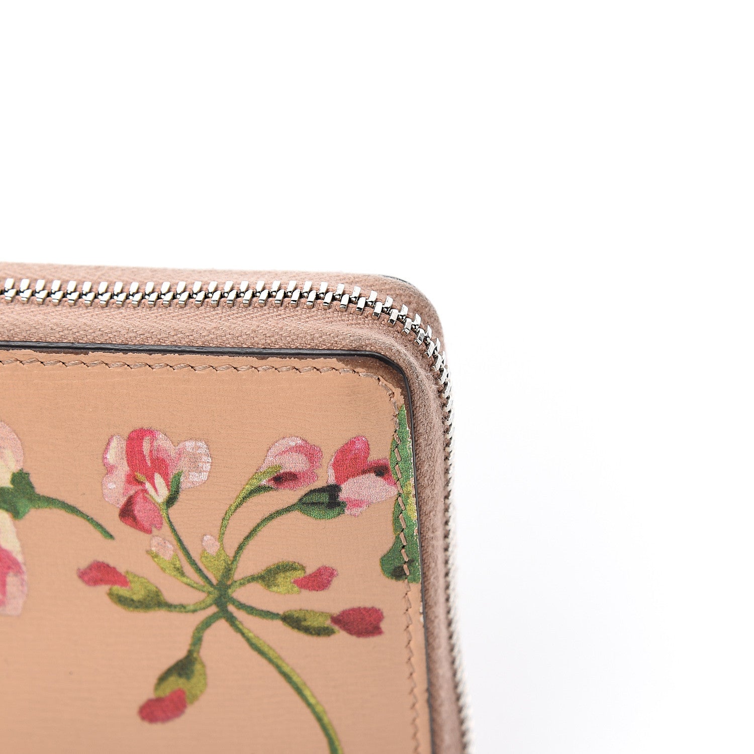 Gucci Shangai Calfskin Blooms Print Zip Around Wallet Pink Apricot Multicolor 8 of 10