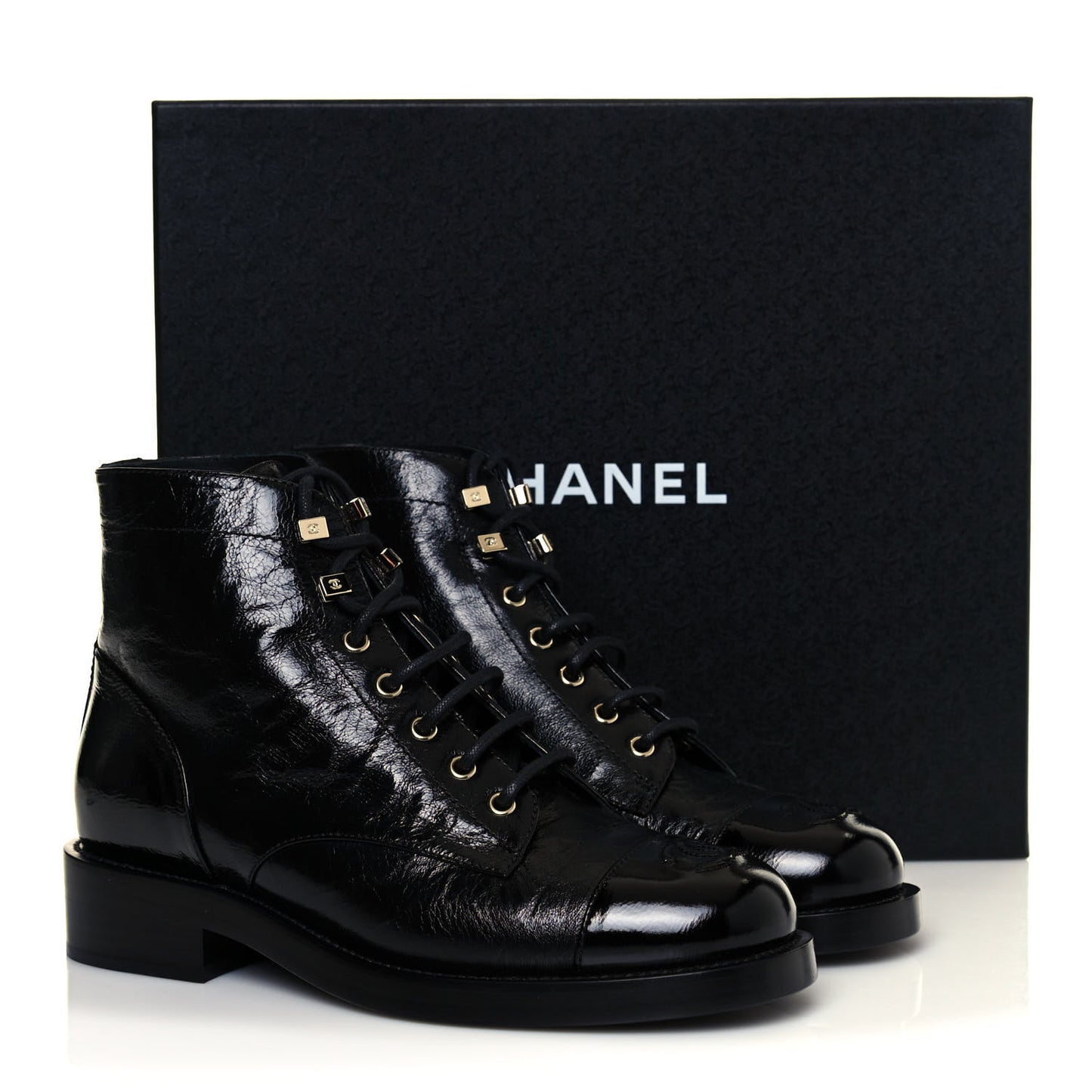 Crumpled Lambskin Shiny Calfskin Combat Boots 38.5 Black