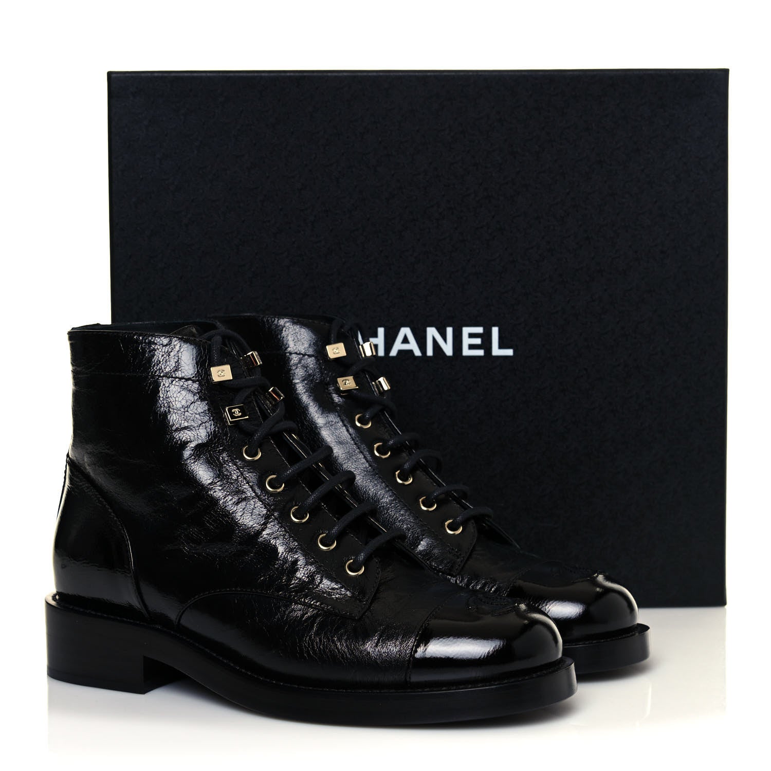 Chanel Crumpled Lambskin Shiny Calfskin Combat Boots 38.5 Black 8 of 8