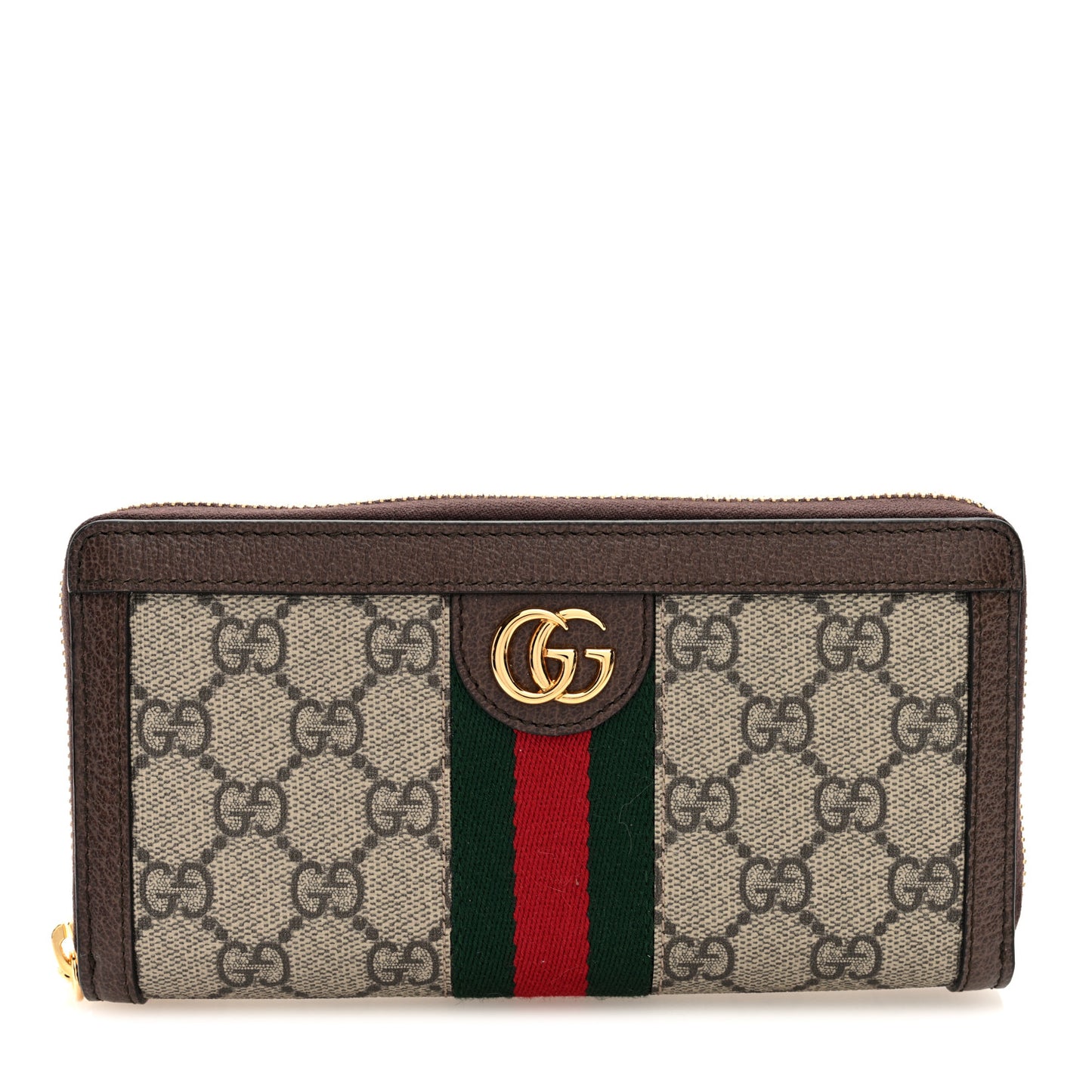GG Supreme Monogram Web Ophidia Zip Around Wallet Brown