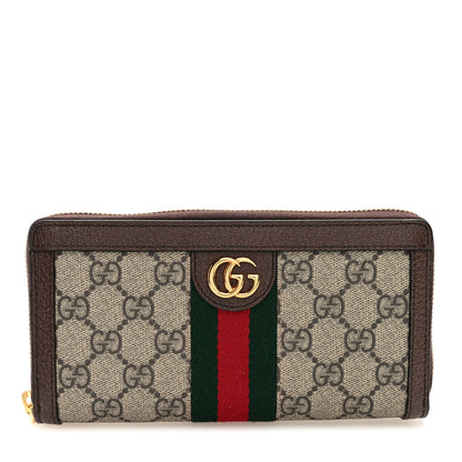 Gucci GG Supreme Monogram Web Ophidia Zip Around Wallet Brown 1 of 7