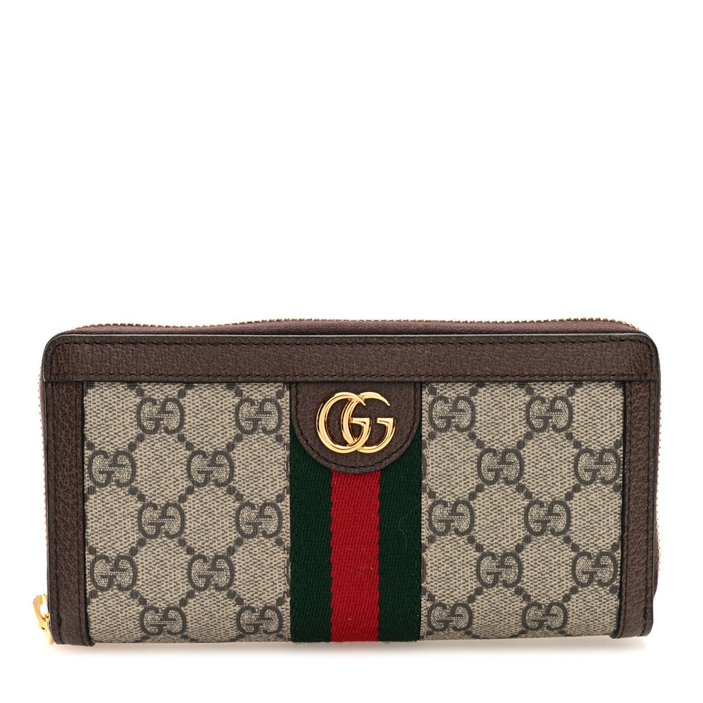 Gucci GG Supreme Monogram Web Ophidia Zip Around Wallet Brown 1864195 ...