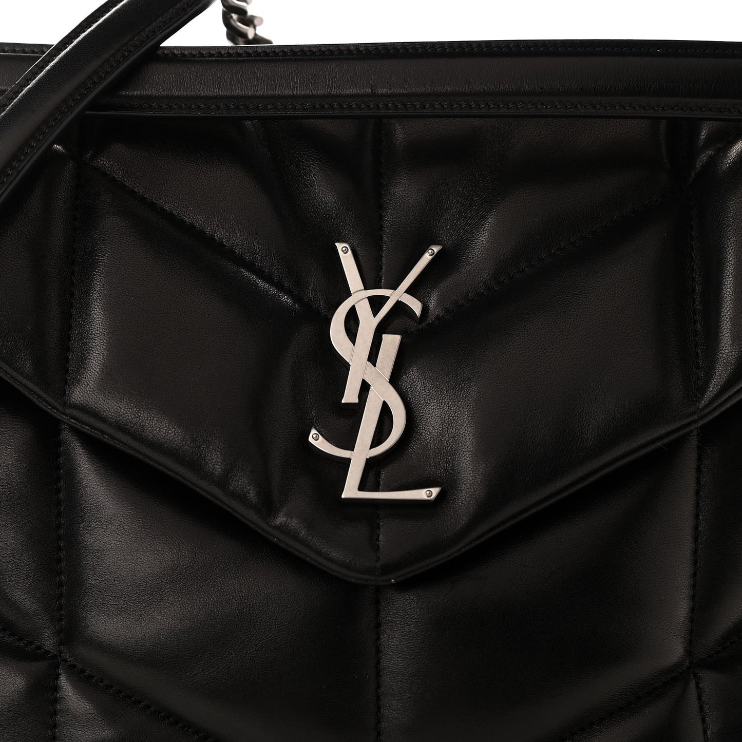 Lambskin Quilted Medium Loulou Puffer Monogram Chain Satchel Black
