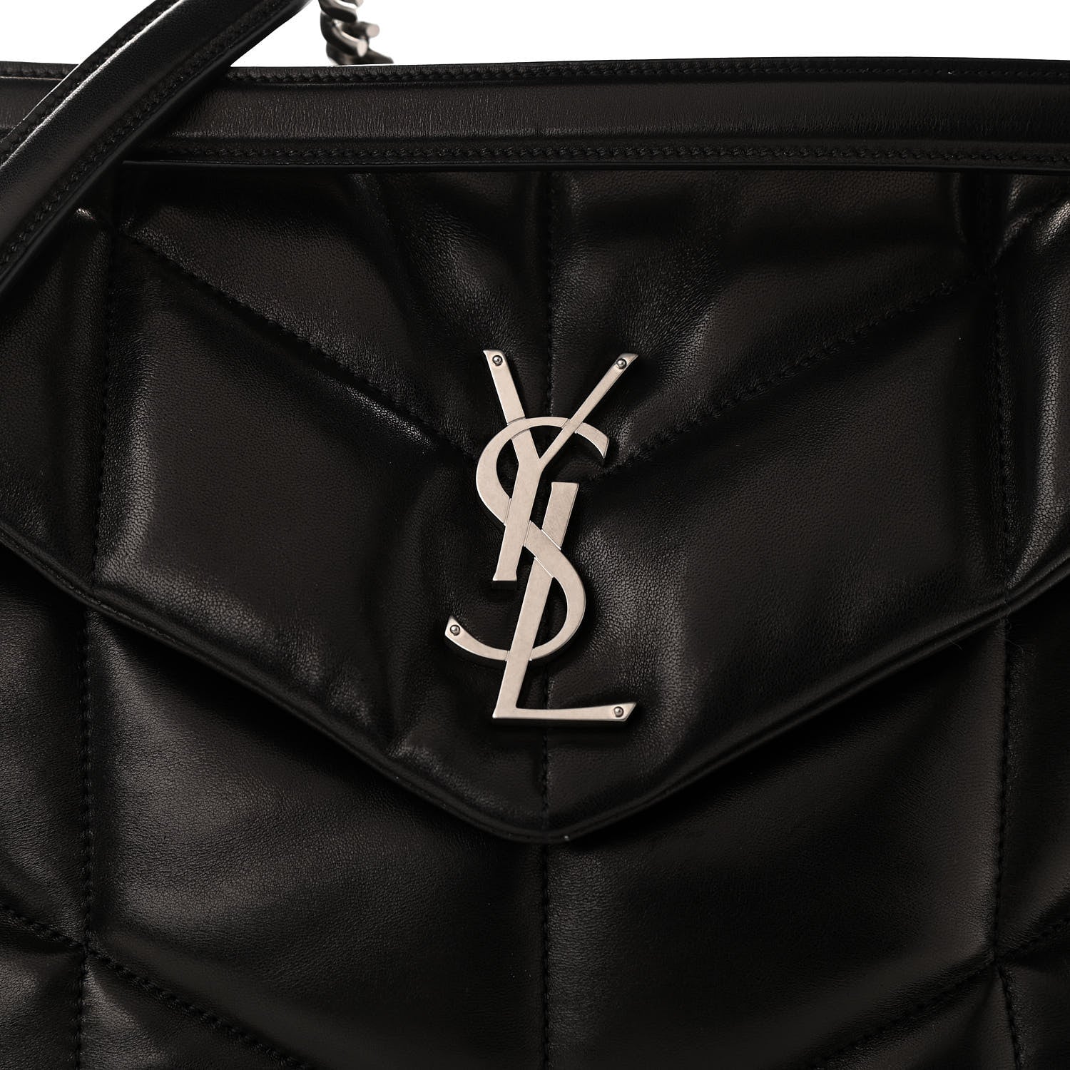 Saint Laurent Lambskin Quilted Medium Loulou Puffer Monogram Chain Satchel Black 8 of 10