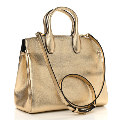 Salvatore Ferragamo Metallic Hammered Calfskin Studio Top Handle Bag Gold 3 of 8