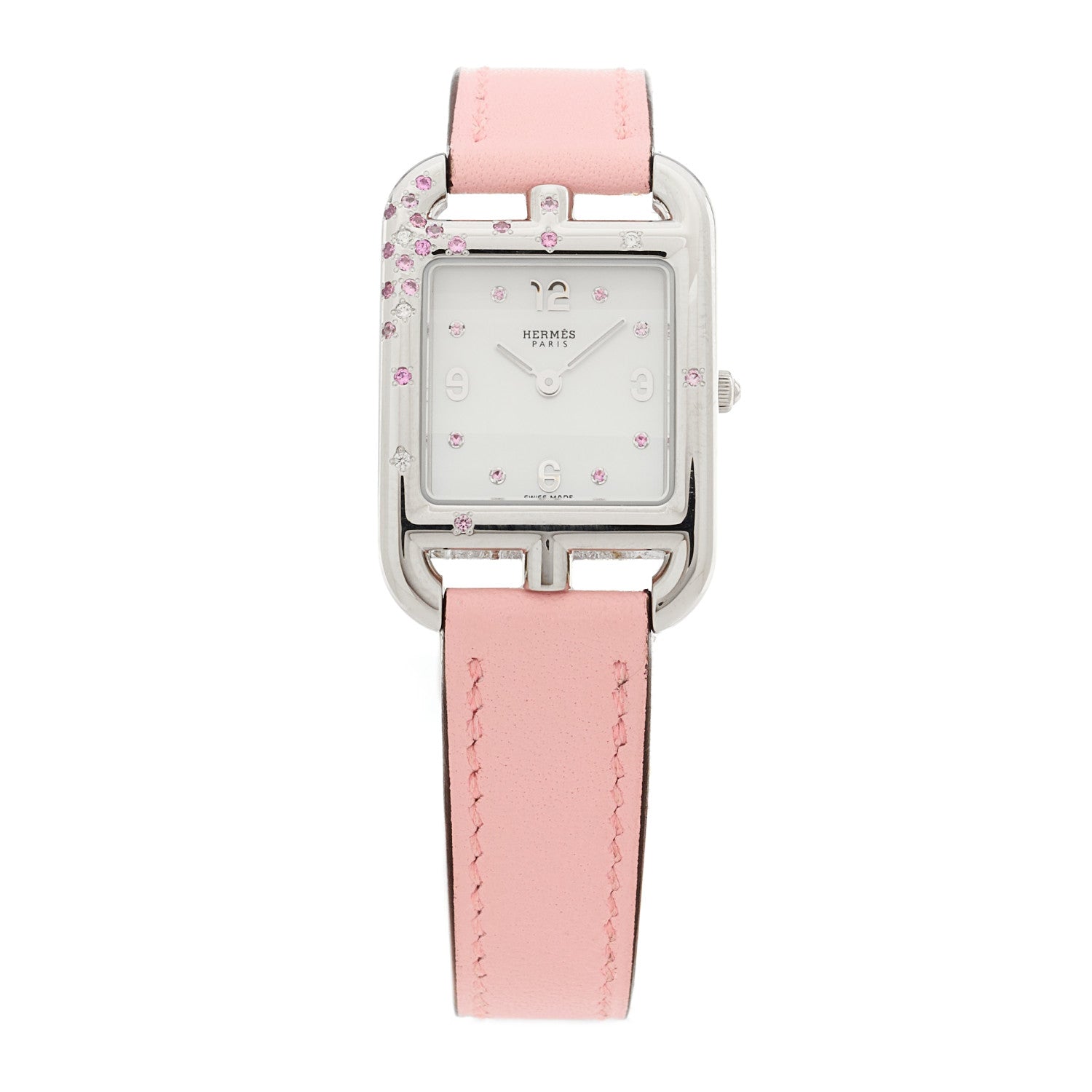 Hermes Stainless Steel Swift Diamond Pink Sapphire Mother of Pearl 23mm Cape Cod Quartz Watch Rose Sakura 1 of 5