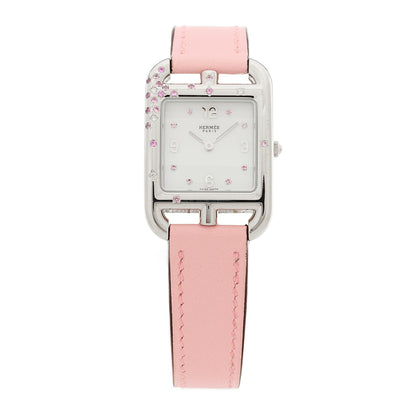 Hermes Stainless Steel Swift Diamond Pink Sapphire Mother of Pearl 23mm Cape Cod Quartz Watch Rose Sakura 1 of 5